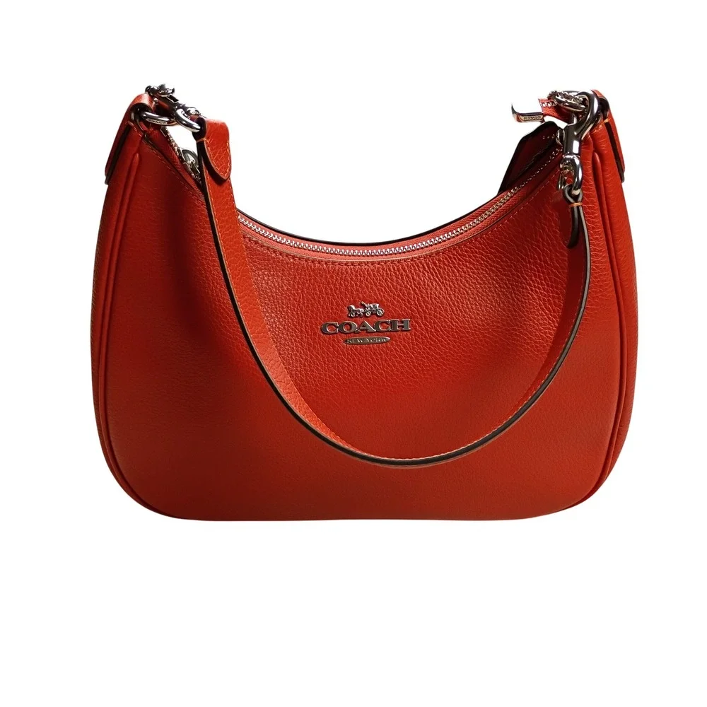 Coach Jules Hobo Bag Womens Small Orange Excellent Pebbled Leather Crossbody